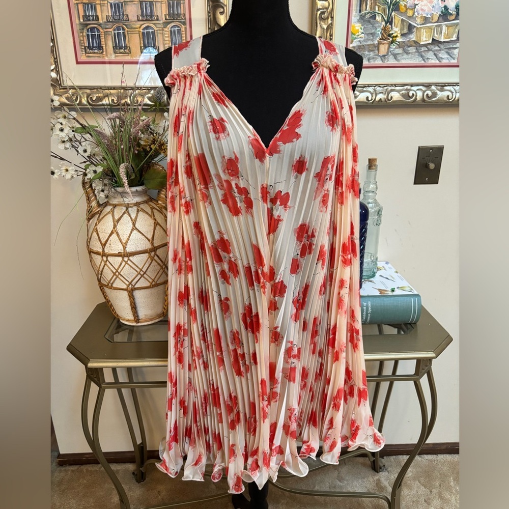 MM COUTURE BY MISS ME RED POPPY PRINT ACCORDION PLEATED PARTY MINI DRESS SIZE LG